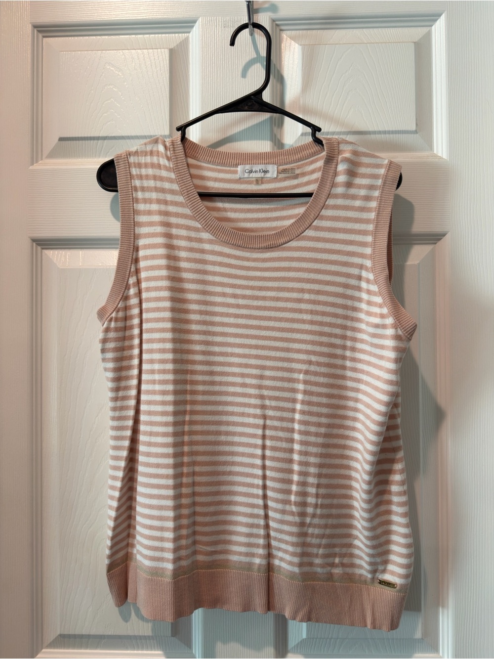 Calvin Klein Blush and White Striped Knit Tank